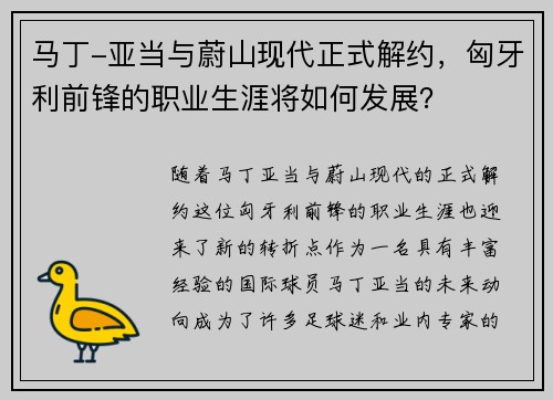 马丁-亚当与蔚山现代正式解约，匈牙利前锋的职业生涯将如何发展？